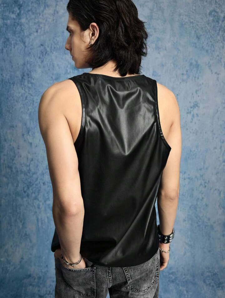 Men's Street Fashion PU Rivet Portrait Tank Top